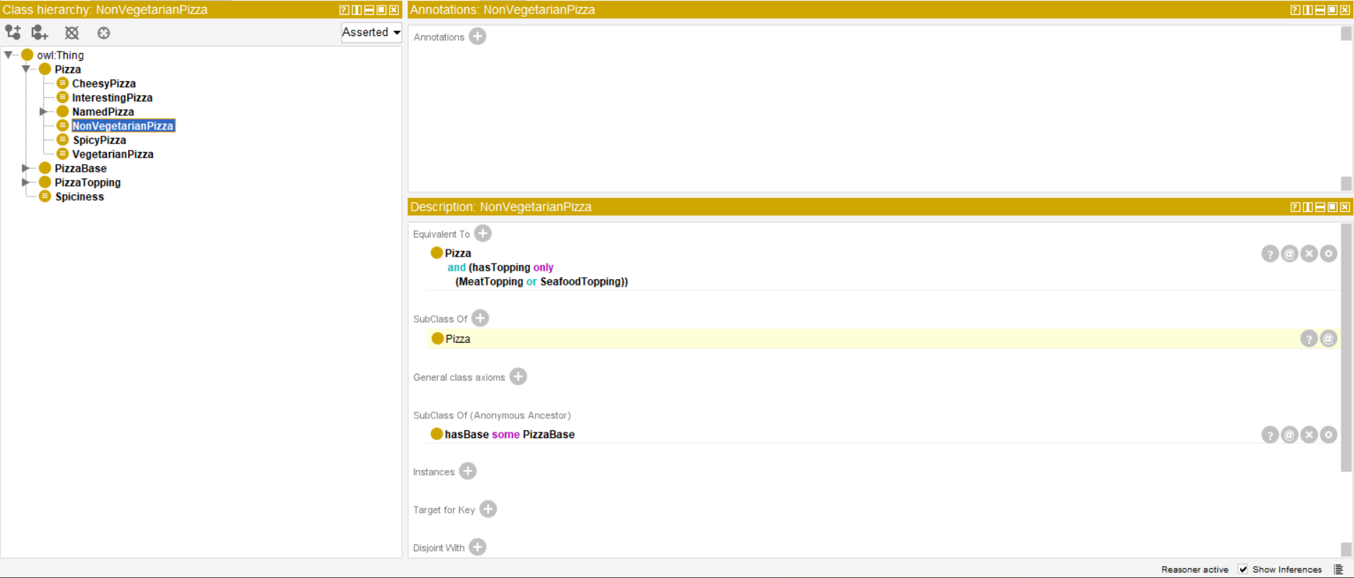 Protégé Screenshot - NonVegetarian Pizza Class